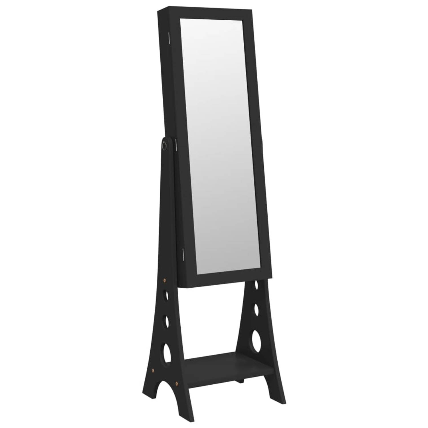 The Living Store-Sieradenkast-met-spiegel-en-LED-verlichting-vrijstaand-zwart - Spiegel