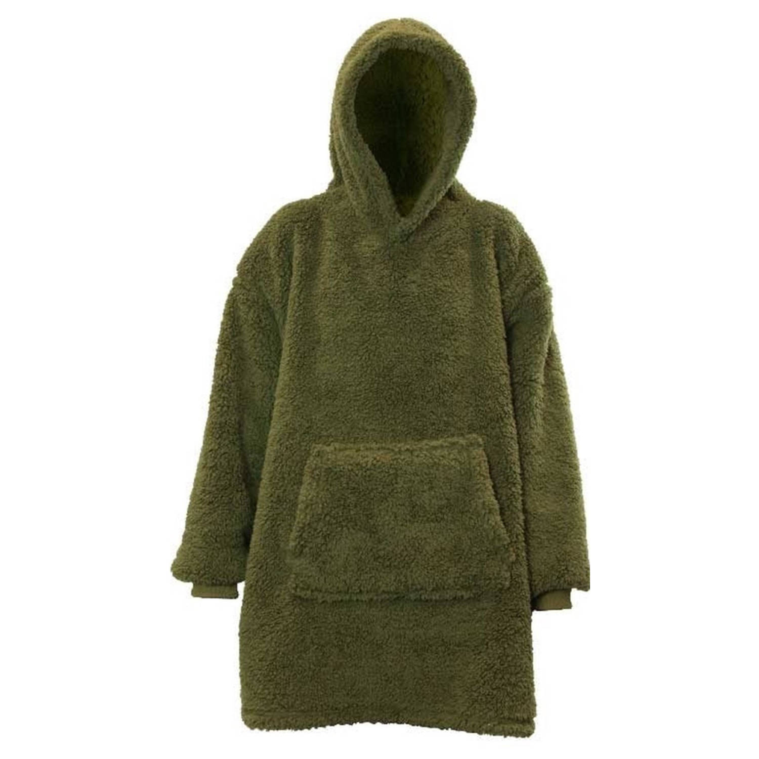 Hoodie - Oversized hoodie - Teddy Stof - Deken met Mouwen - Donker Groen - One Size - Super Zacht