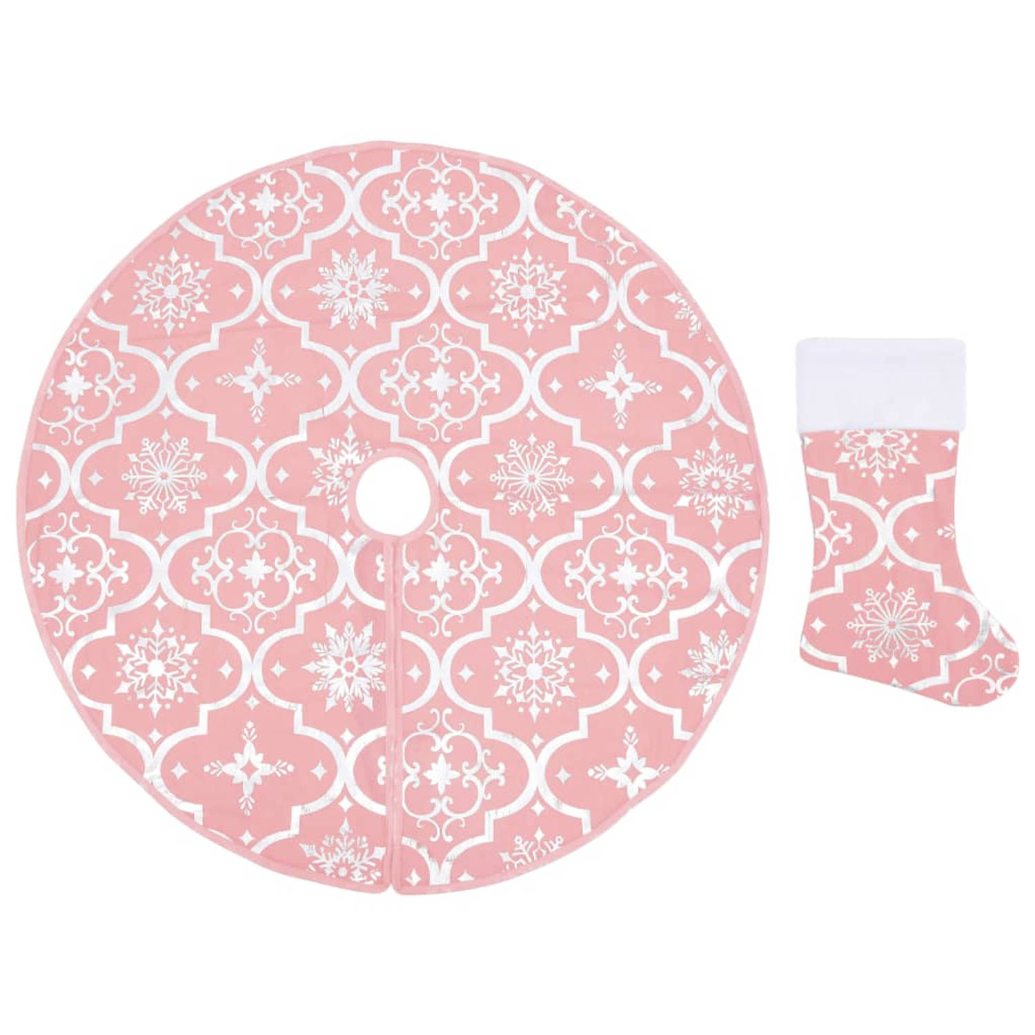 The Living Store Kerstboomrok - roze - stof - 122 cm - inklapbaar - sneeuwpatroon - met kerstsok