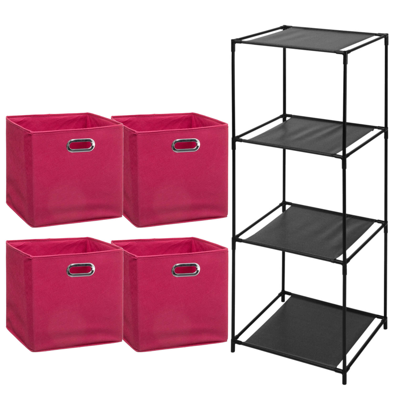 Storage Solutions Opbergrek Smartrack met 4x mandjes stof roze 34 x 104 cm Opbergkastjes