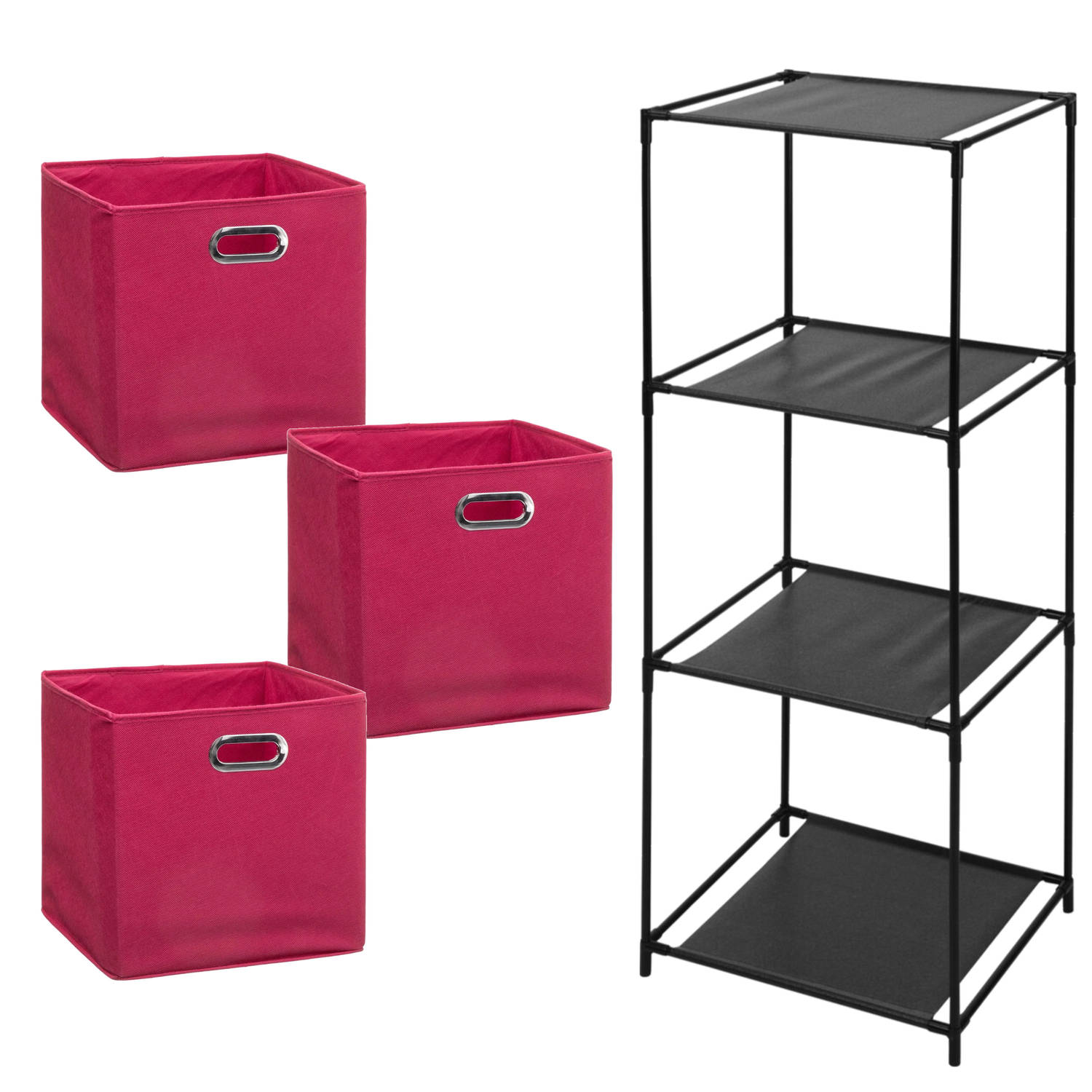 Storage Solutions Opbergrek Smartrack met 3x mandjes stof roze 34 x 104 cm Opbergkastjes