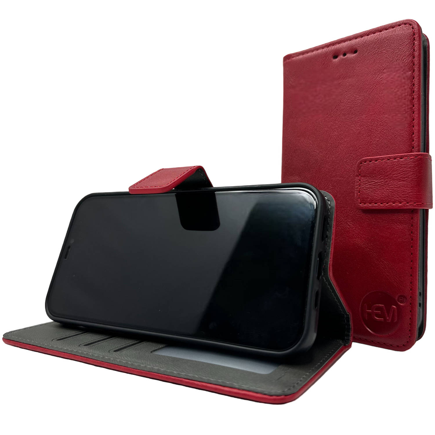 HEM Stylish Book Case (geschikt voor 15 Pro Max) iPhone 15 Pro Max hoesje met 3 pasjesuitsnedes + fotovakje - Portemonneehoesje - pasjeshouder - Rood