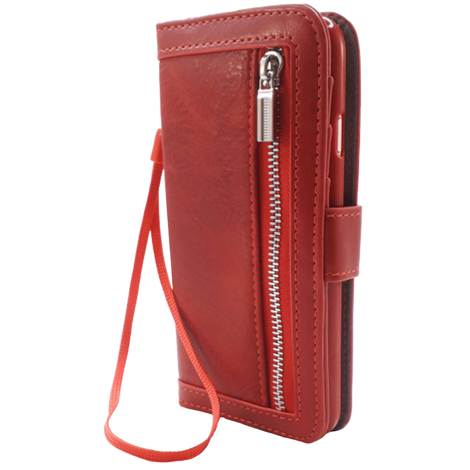 HEM Boekhoesje met rits - Geschikt voor Samsung Galaxy S24 Plus - Rode Wallet - Book Case - Boekhoesje - Telefoonhoesje - Hoesje Samsung S24 Plus aparte pasjesflip en rits voor kle