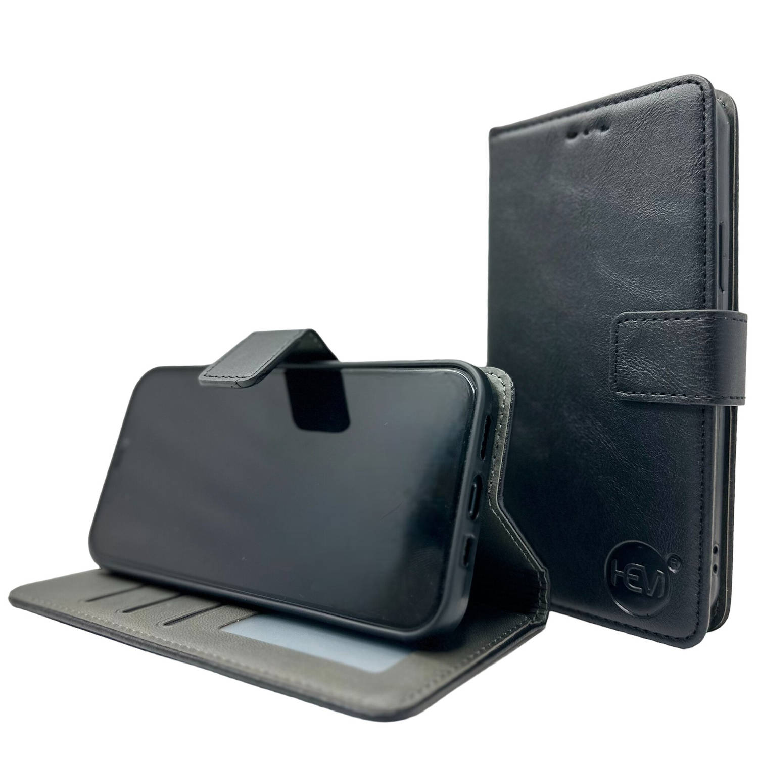 HEM Stylish Book Case (geschikt voor S22 Plus) Samsung S22 Plus hoesje met 3 pasjesuitsnedes + fotovakje - Portemonneehoesje - pasjeshouder - Zwart