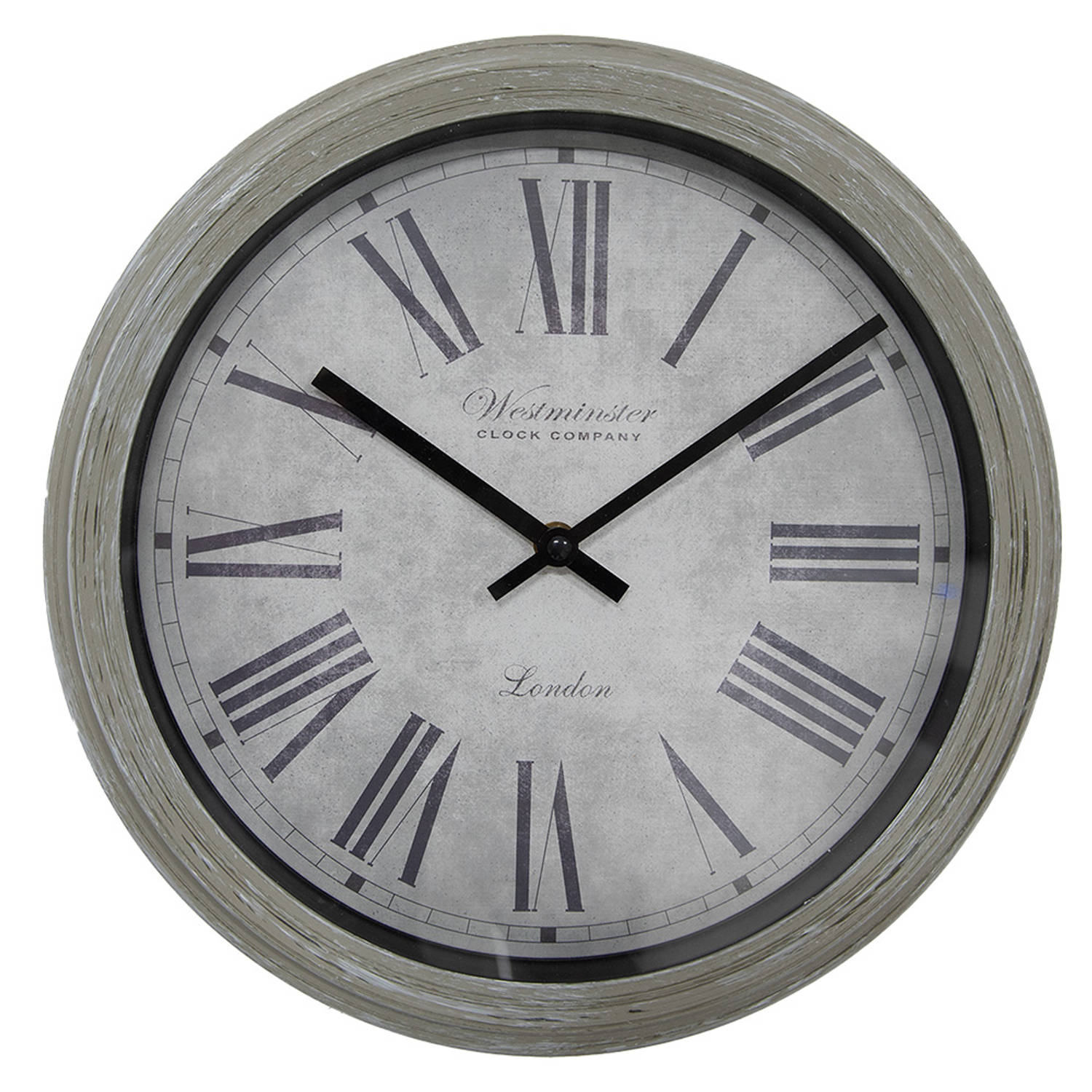 Clayre & Eef Wandklok Ø 30x4 cm Grijs Kunststof Glas Westminster Clock Company London Muurklok Grijs