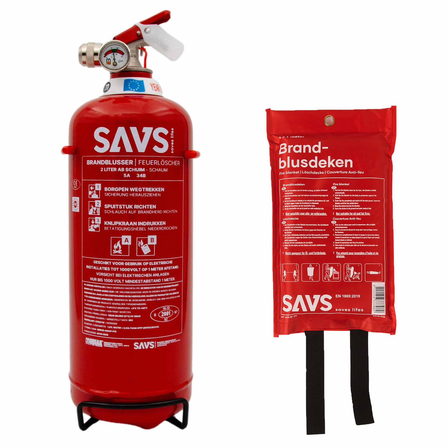 SAVS® Brandblus box Schuimblusser + Blusdeken M