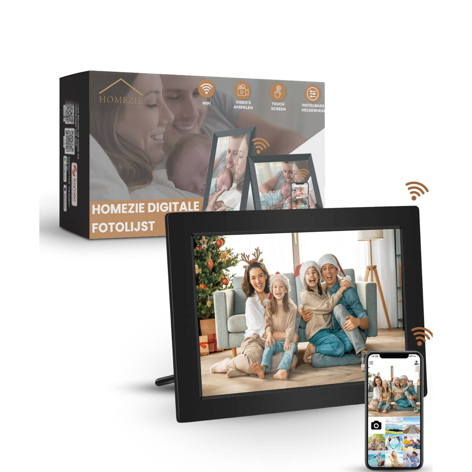 Homezie Digitale fotolijst Frameo app 1280*800 scherm 10 inch Touchscreen scherm Digitale fotolijst 