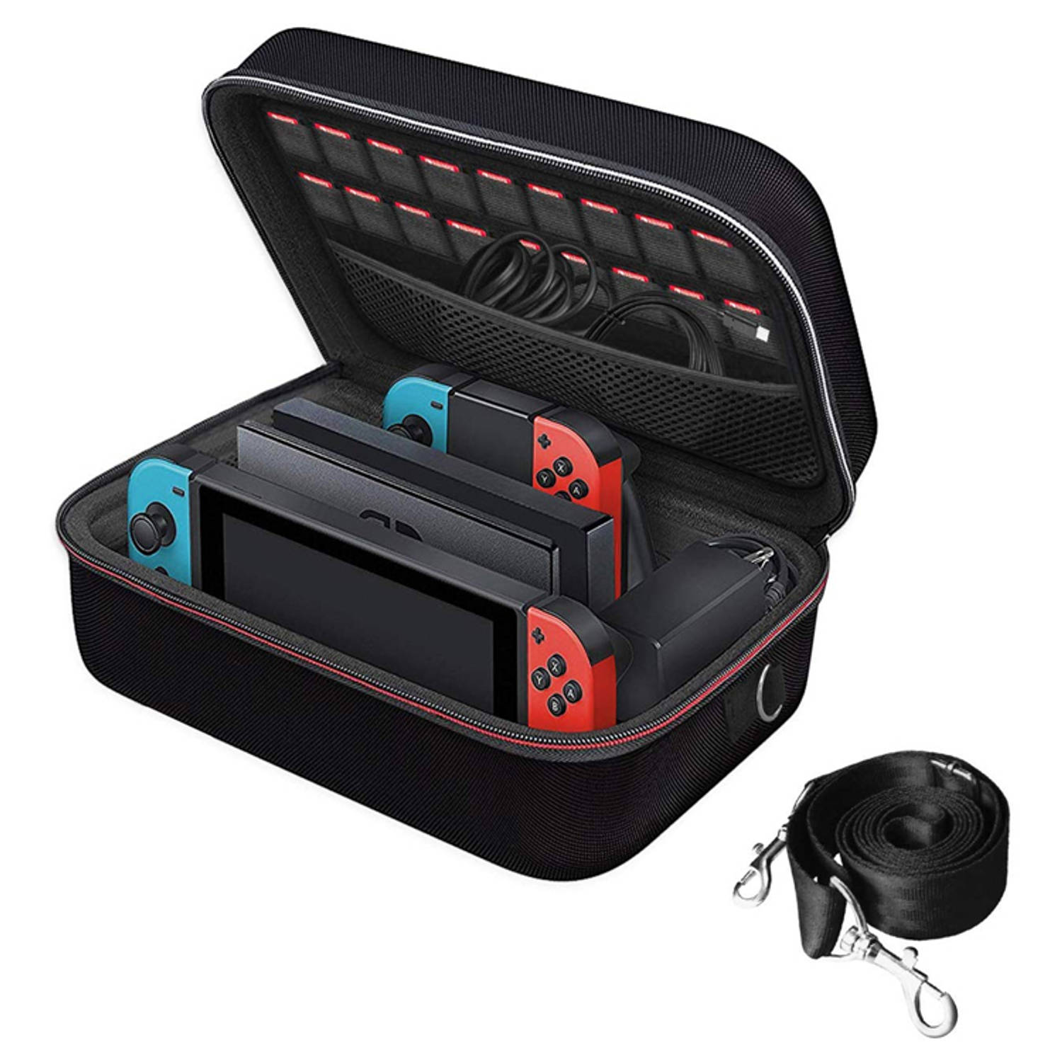 2BEFUN® Case geschikt voor Nintendo Switch en Accessoires - incl. screenprotector - Beschermhoes - Hoes - Koffer - Zwart