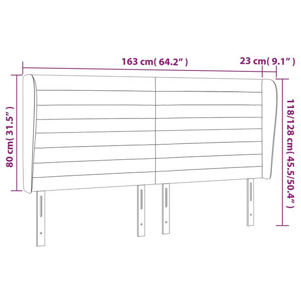 vidaXL Hoofdbord met randen 163x23x118/128 cm fluweel lichtgrijs