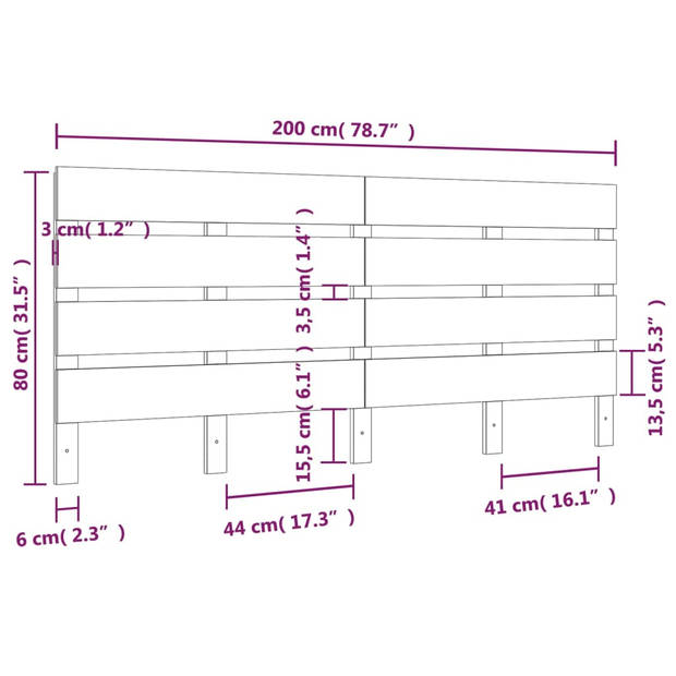 vidaXL Hoofdbord 200x3x80 cm massief grenenhout wit