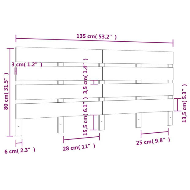 vidaXL Hoofdbord 135x3x80 cm massief grenenhout