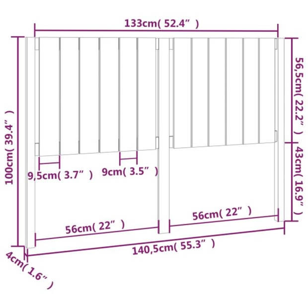 vidaXL Hoofdbord 140,5x4x100 cm massief grenenhout