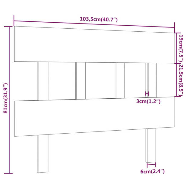 vidaXL Hoofdbord 103,5x3x81 cm massief grenenhout grijs