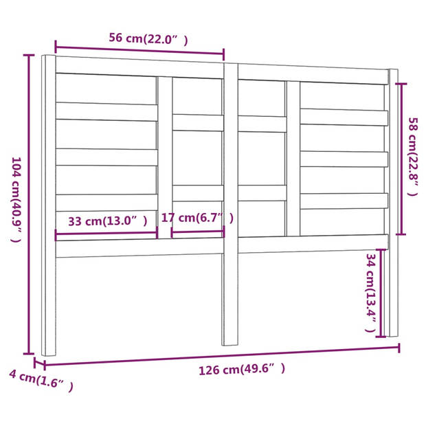 vidaXL Hoofdbord 126x4x104 cm massief grenenhout grijs