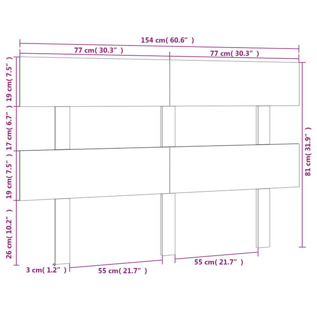 vidaXL Hoofdbord 154x3x81 cm massief grenenhout grijs