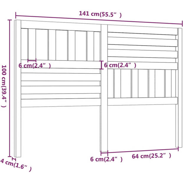 The Living Store Houten Hoofdbord - Hoofdbord - 141 x 4 x 100 cm - Grijs