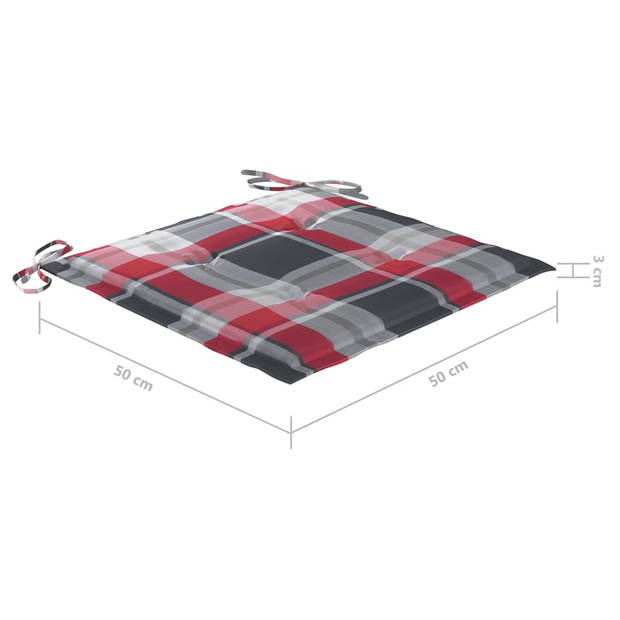 vidaXL Tuinstoelen 8 st met rood geruite kussens massief teakhout