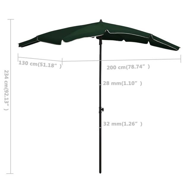 The Living Store Parasol Groen Polyester - 200 x 130 x 234 cm - UV-beschermend - Stalen paal - Kantelfunctie