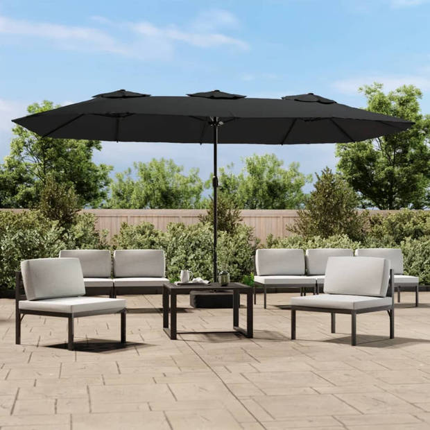 The Living Store Parasol Dubbel - 449x265x245 cm - Zwart en Donkergrijs