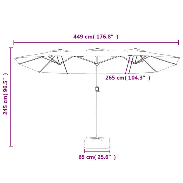 The Living Store Parasol Dubbel - 449x265x245 cm - Zwart en Donkergrijs