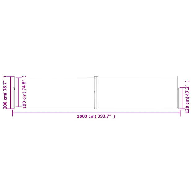 vidaXL Windscherm uittrekbaar 200x1000 cm zwart