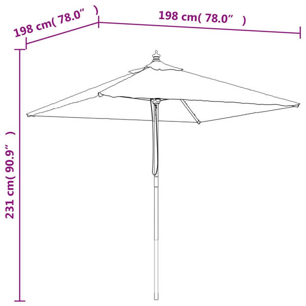 vidaXL Parasol met houten paal 198x198x231 cm azuurblauw