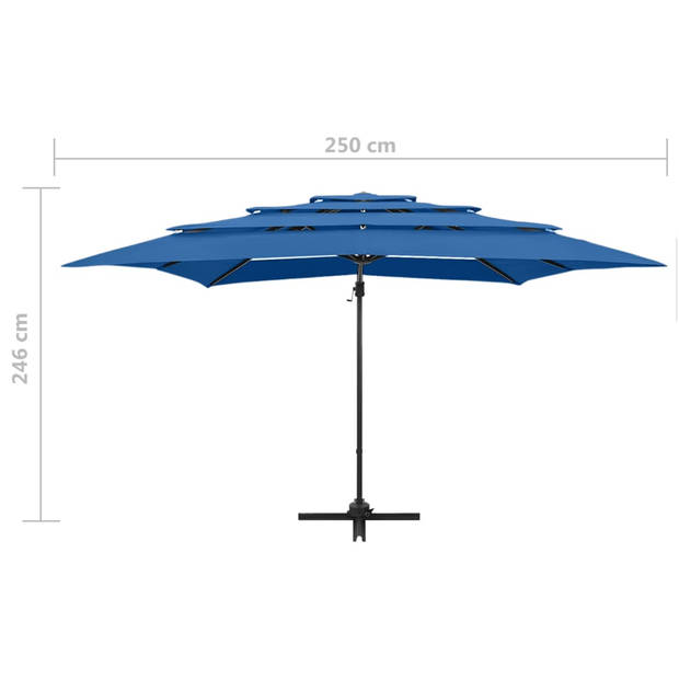 The Living Store Parasol 250 x 250 cm - UV-beschermend polyester - Aluminium paal - Inklapbaar - Azuurblauw