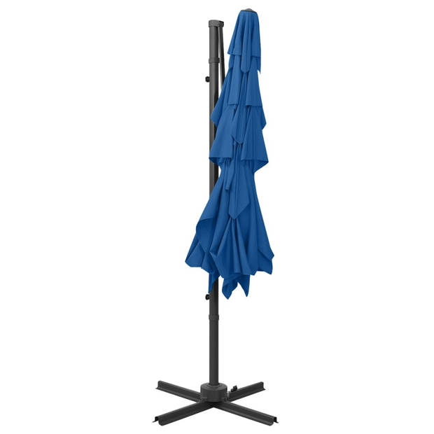 The Living Store Parasol 250 x 250 cm - UV-beschermend polyester - Aluminium paal - Inklapbaar - Azuurblauw