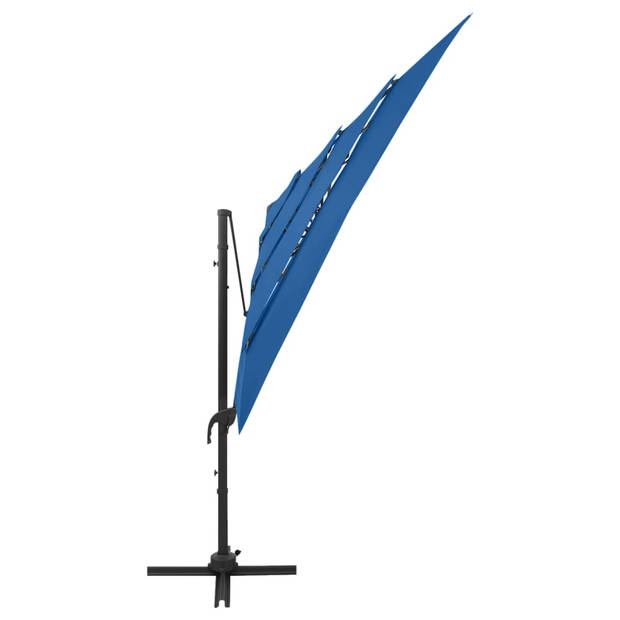 The Living Store Parasol 250 x 250 cm - UV-beschermend polyester - Aluminium paal - Inklapbaar - Azuurblauw