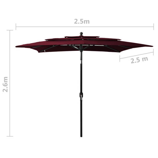 The Living Store Parasol 3-laags Bordeauxrood 250x250x260cm - UV-beschermend Polyester en Gepoedercoat Aluminium