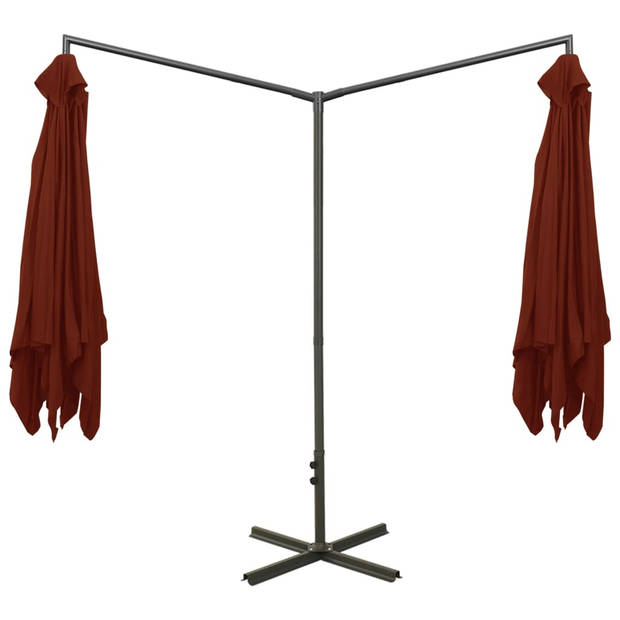 The Living Store Dubbele Parasol - Polyester - Stalen Paal - 600x290x260cm - Terracotta