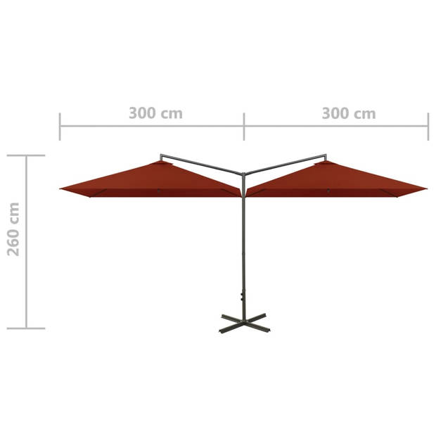 The Living Store Dubbele Parasol - Polyester - Stalen Paal - 600x290x260cm - Terracotta