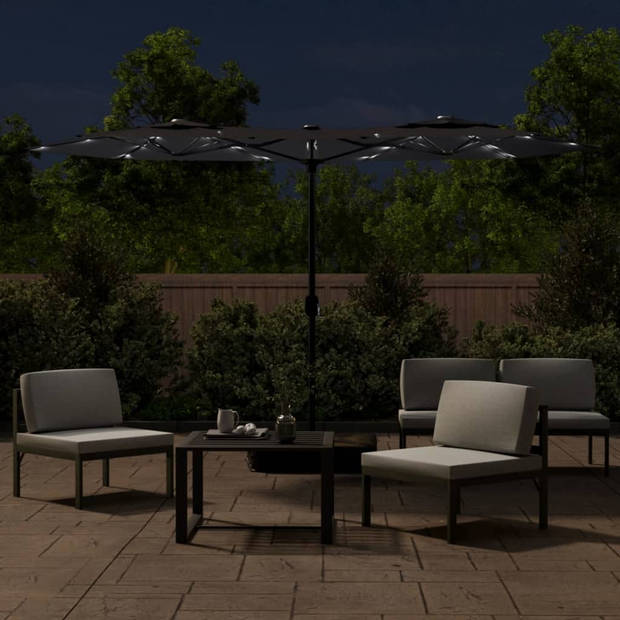 vidaXL Parasol dubbel met LED's 316x240 cm zwart