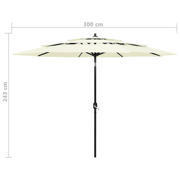 The Living Store Parasol 3-Lagen - 300x243cm - UV-beschermend - Aluminium paal - Inklapbaar - Zand