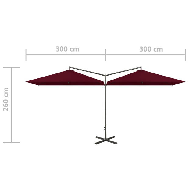 The Living Store Parasol Dubbel - Bordeauxrood - 600 x 290 x 260 cm - Polyester