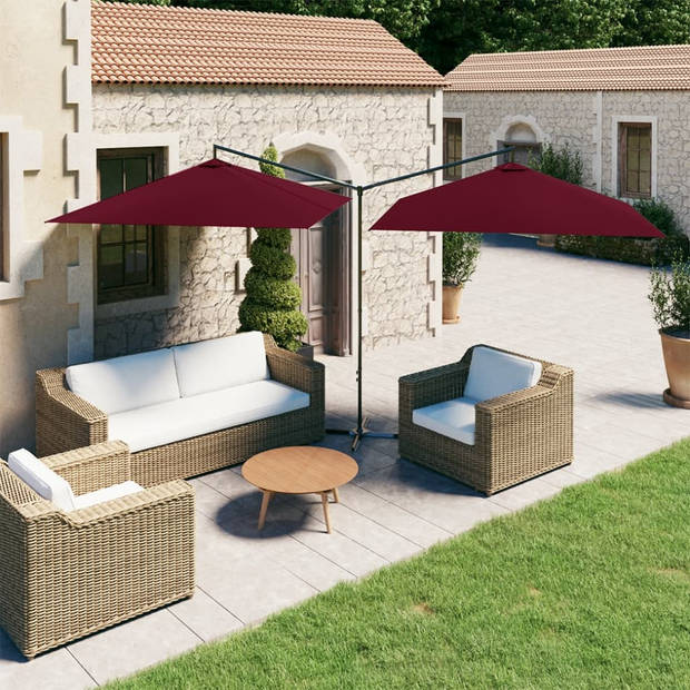 The Living Store Parasol Dubbel - Bordeauxrood - 600 x 290 x 260 cm - Polyester