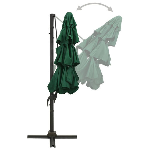 The Living Store Parasol - 4-laags - Groen - 300 x 300 cm (B x D x H) - UV-beschermend - Aluminium