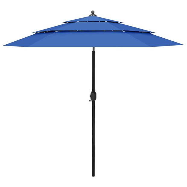 The Living Store 3-laagse Parasol - Azuurblauw - 250 x 229 cm (ø x H) - UV-beschermend polyester