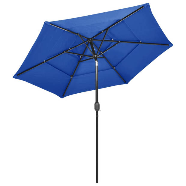 The Living Store 3-laagse Parasol - Azuurblauw - 250 x 229 cm (ø x H) - UV-beschermend polyester