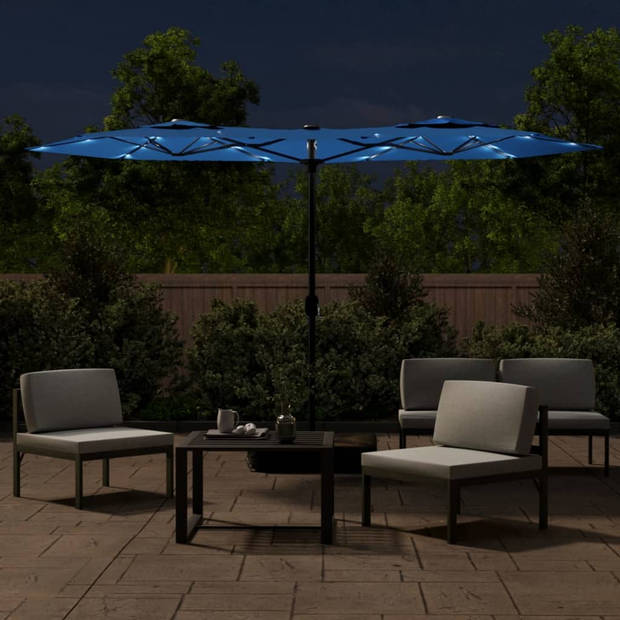 vidaXL Parasol dubbel met LED's 316x240 cm azuurblauw