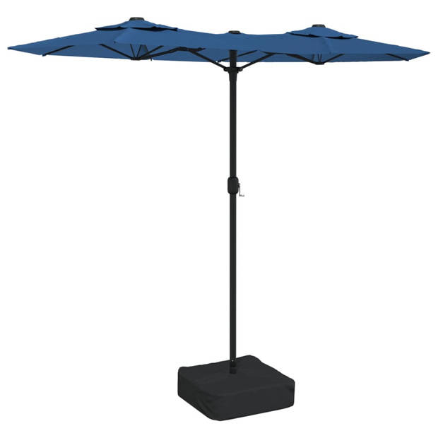 The Living Store Parasol Dubbelzijdig - 316x145x240 cm - Led-verlichting - Azuurblauw/Donkergrijs