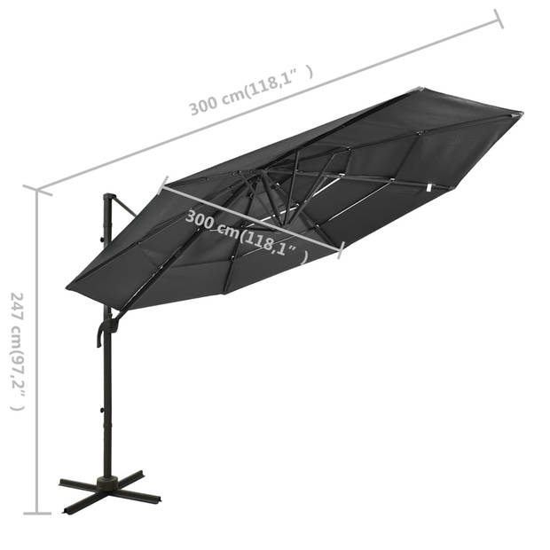 The Living Store Parasol 4-laags - 300x300x247cm - UV-beschermend polyester - Gepoedercoat aluminium