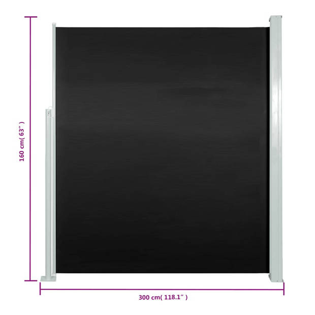 The Living Store Zijscherm Trendy - Polyester - 160 x (0-300) cm - Zwart