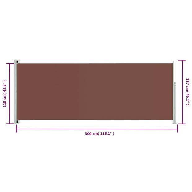 The Living Store Zijscherm - Bruin - 117 x (0-300) cm - UV - Scheurbestendig