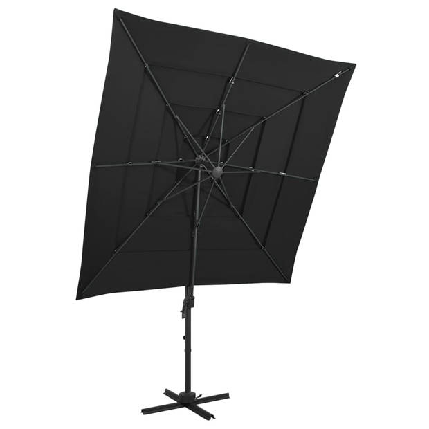 The Living Store Parasol 4-laags 250x250x246 cm - Zwarte polyester en aluminium