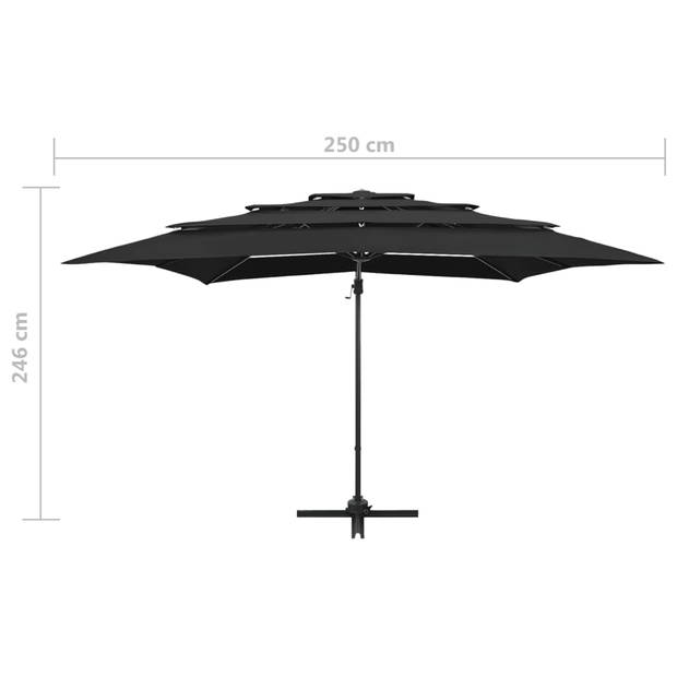 The Living Store Parasol 4-laags 250x250x246 cm - Zwarte polyester en aluminium