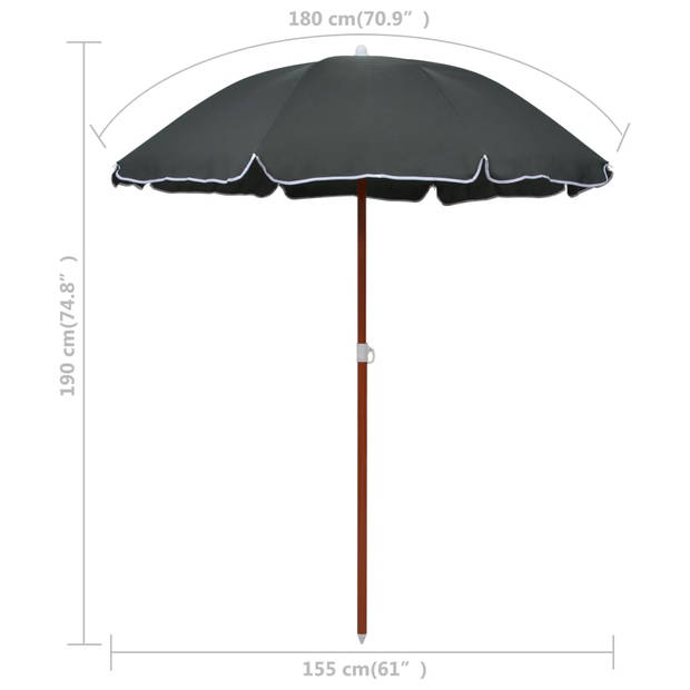 The Living Store Parasol Garden - 155 x 190 cm - Antraciet - Uv-bescherming - Waterbestendig