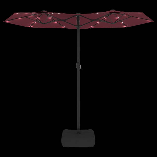 vidaXL Parasol dubbel met LED's 316x240 cm bordeauxrood