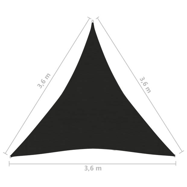 The Living Store Schaduwdoek HDPE - 3.6 x 3.6 x 3.6 m - zwart - driehoekig