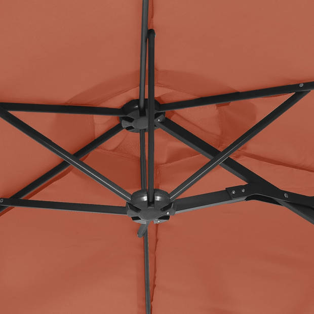 The Living Store Dubbele Parasol Terracotta/Donkergrijs - 316x145x240 cm - LED-verlichting